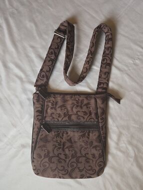 Thirty-One Brown Floral Jacquard Crossbody Bag